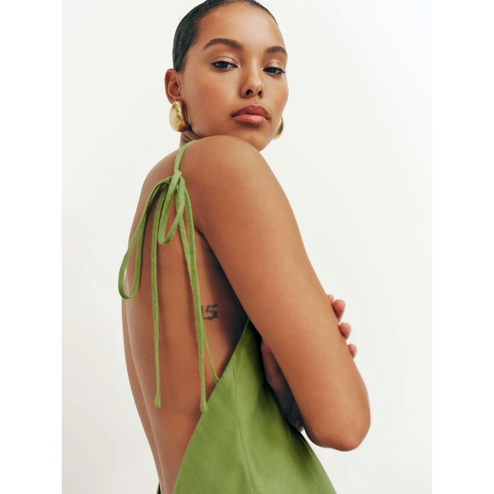 Reformation Selia Minimilist Linen Maxi Dress Green - Picture 3 of 9